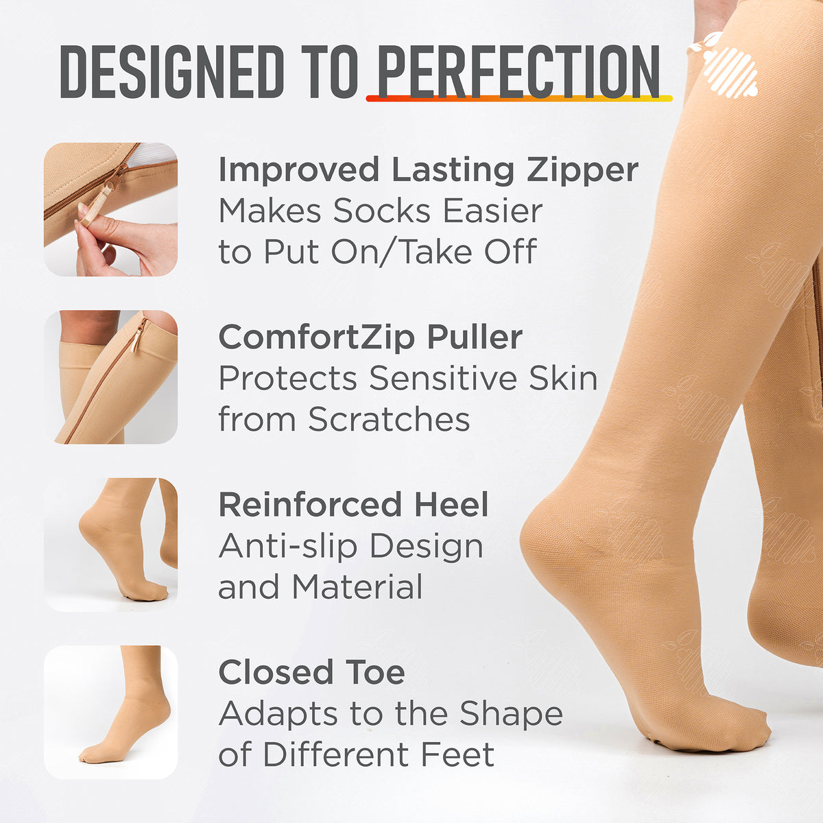 20-30mmHg Closed Toe Zippered Compression Socks – Lemon Hero Health