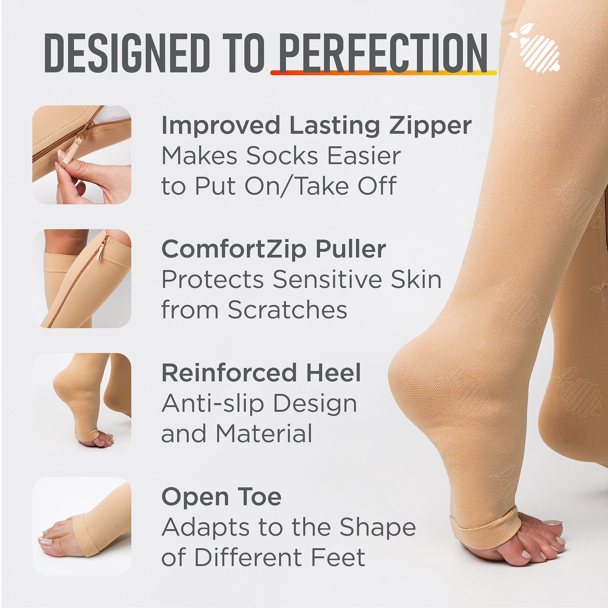 Zipper Compression Socks - Open Toe Knee High Graduated Pressure